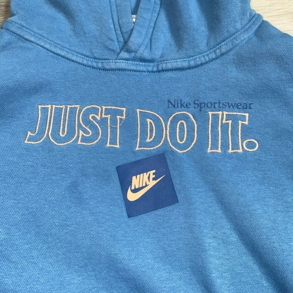 Vintage Nike Sportswear Just Do It Sweater YouthS Blue Hoodie Sweatshirt Pullove